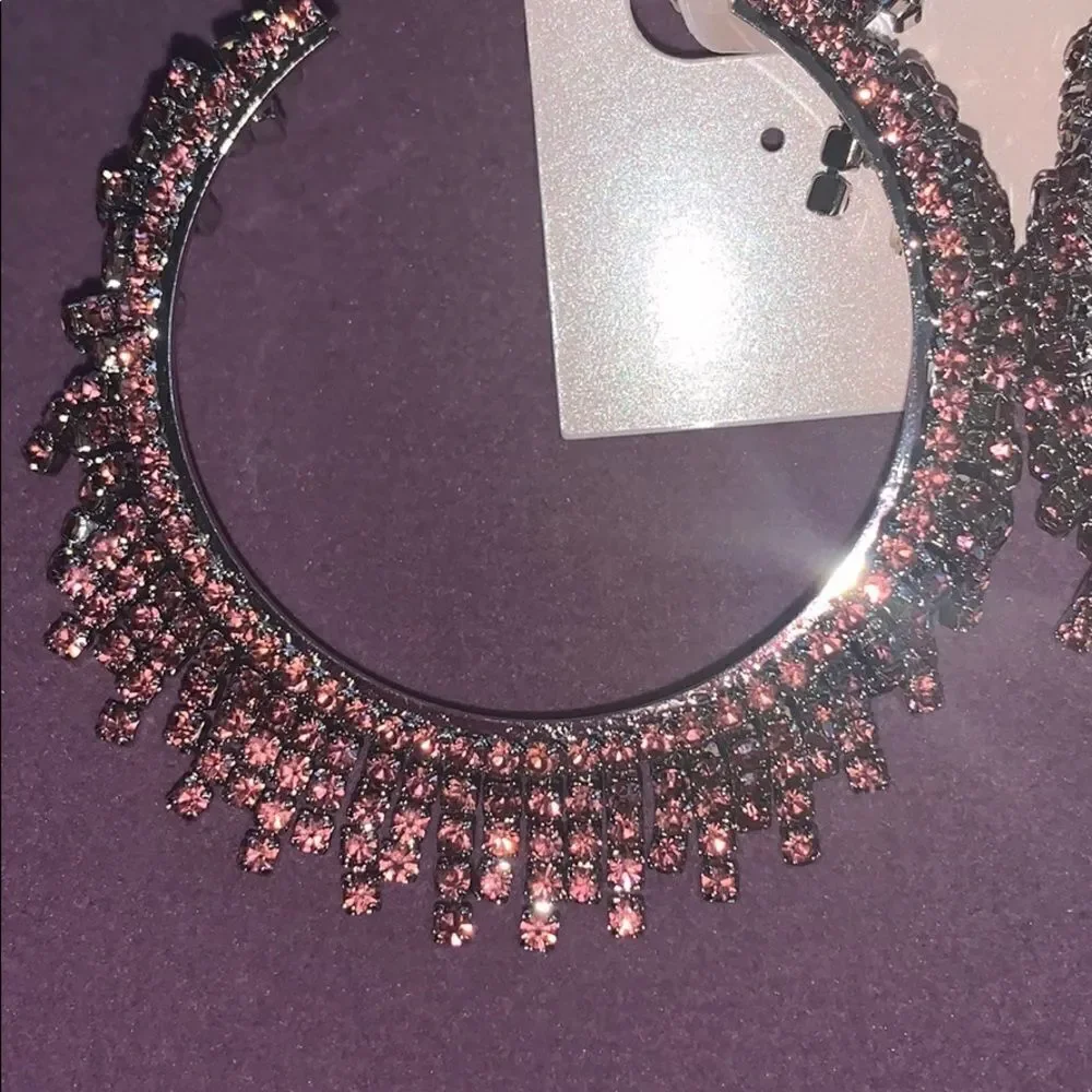 Rhinestone hoop earrings‎